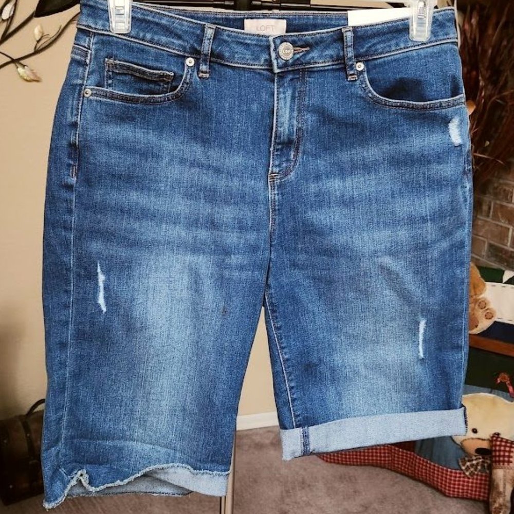 LOFT Blue Bermuda Shorts with Cuffed Hem NWT